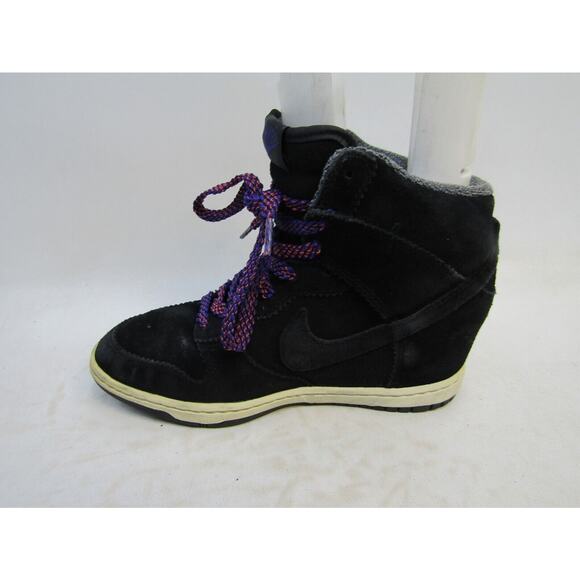 NIKE Sky Hi Dunk Women Sz 7 Black Purple Leather Lace Up Hidden Wedge Sneaker - Picture 2 of 15